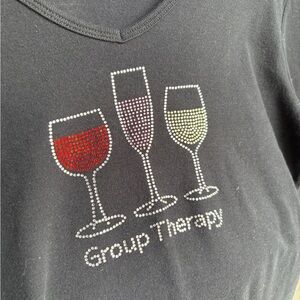 Group Therapy Rhinestone Wine Glass Tee - Black
